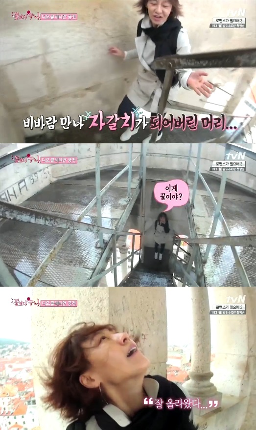 ''꽃보다 누나'' 이미연 자칼치 헤어, 비 바람 맞으며 옥타고나 종탑 등반
