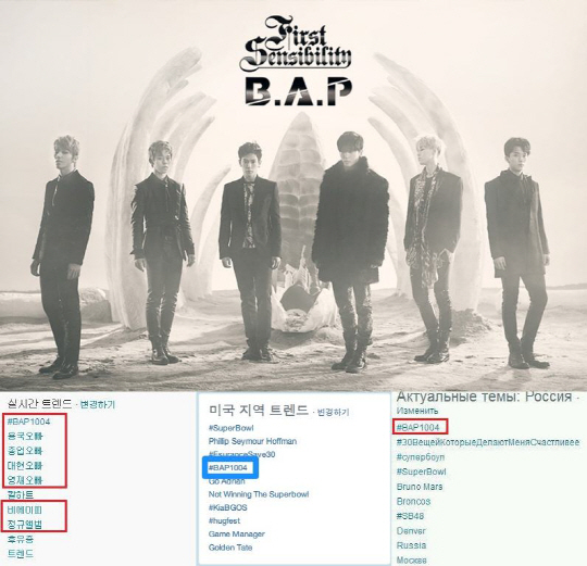 B.A.P 국내외 트위터 실시간 트렌드 장악 '인기 입증'