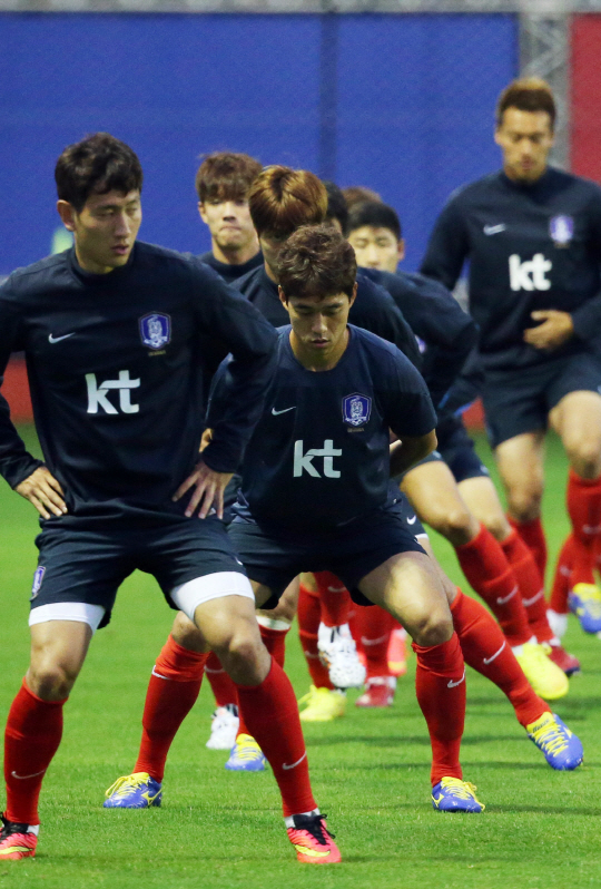 [포토] <월드컵2014> 비공개 훈련 앞두고 몸푸는 대표팀