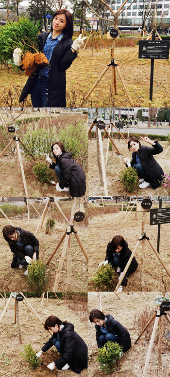 티아라 은정, 식목일 맞아 티아라 숲 방문..6그루 심기 '성공적'