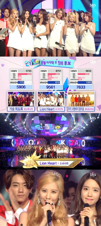 '인기가요' 소녀시대, '라이언 하트' 1위 '6관왕 등극'