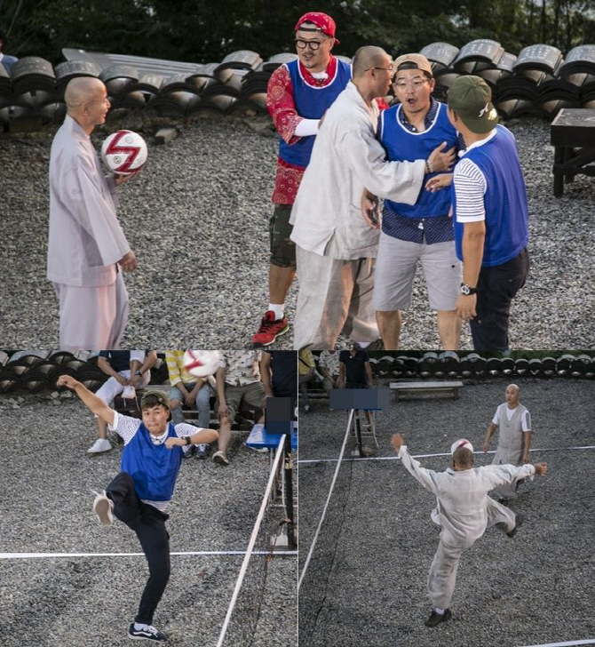 '1박2일' 소림축구가 왔다..스님들과 족구 한 판