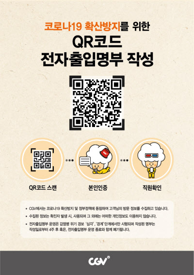 CGV, 전자출입명부시스템 도입…현장 발권 대상