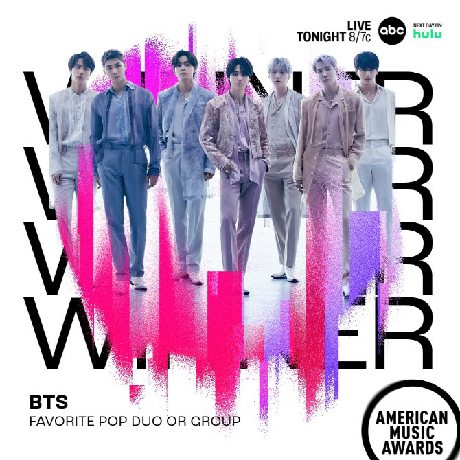 BTS, 5년 연속 'AMA' 수상… '페이보릿 팝 듀오/그룹'