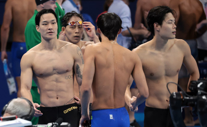 '김우민 역영 빛났다' 한국, 계영 800m 전체 7위로 결승행[파리올림픽]