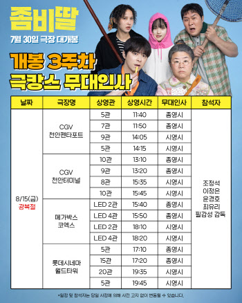 '좀비딸' 조정석·이정은 광복절도 특급 팬서비스…극캉스 무대인사 확정