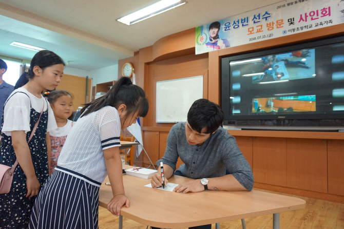 '스켈레톤 황제' 윤성빈, 모교에 발전기금 1000만원 전달