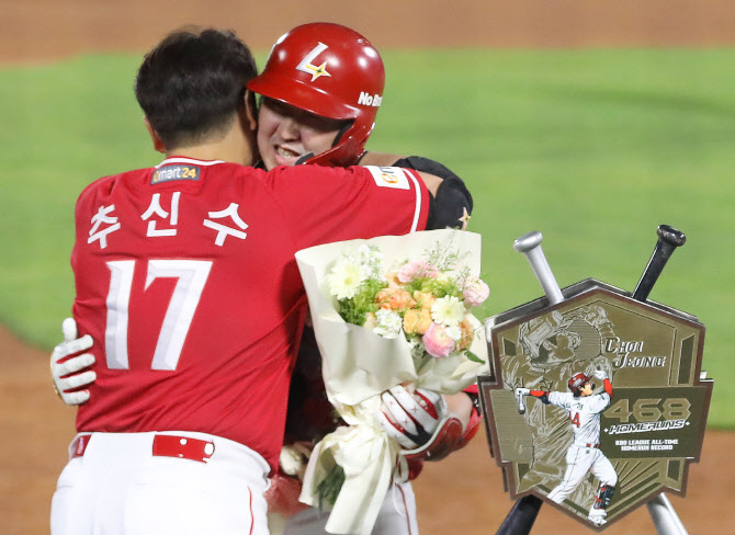 추신수와 기뻐하는 최정                                                                                                                                                                                  