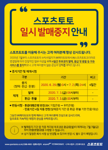 토토 수탁사업자 변경에 따른 일시 발매중지