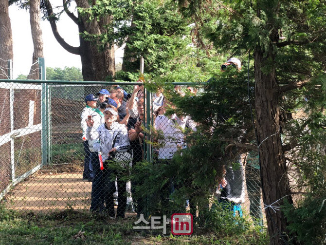 "타이거, 타이거" 무관중 경기에 팬들 철조망 밖에서 환호