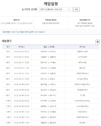LA레이커스-오클라호마전 대상, 농구토토 승5패 12회차 발매