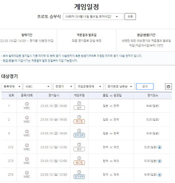 스포츠토토, 이번 주 2023 WBC 경기 대상 프로토 승부식 및 야구토토 매치 발매