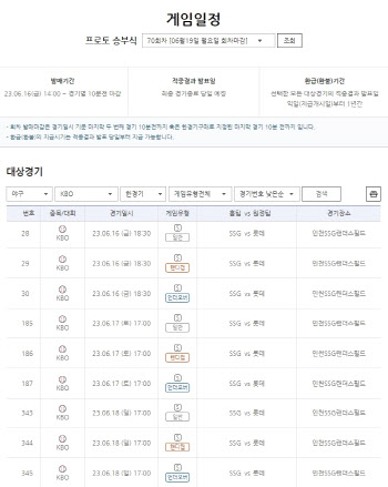 SSG VS 롯데, 주말 3연전 대상 프로토 승부식 한경기구매 게임 발매